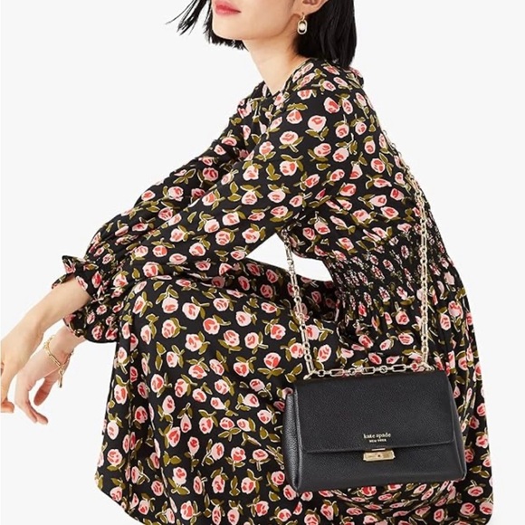 Kate Spade Waverly Ditsy Roses Smocked Mindi-dress In Black - Picture 2 of 9